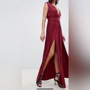 ASOS Burgundy Sleeveless Special Occasions Maxi Dress with Splits Size 8
